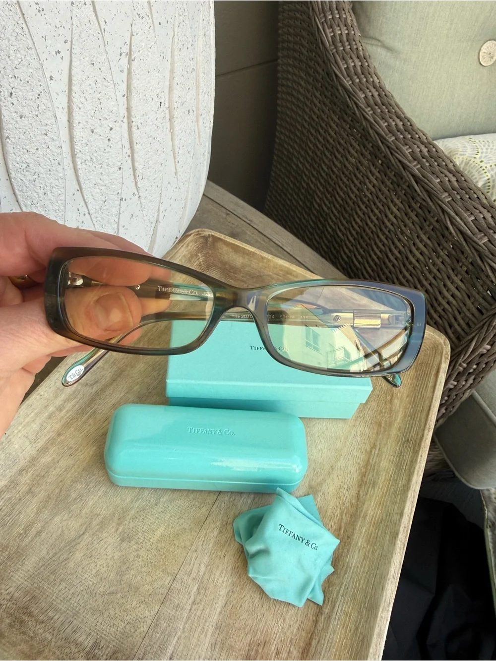 Auth Tiffany & Co Blue-light/non-RX eyeglasses TF 2070-b 8124 blue & rhinestones